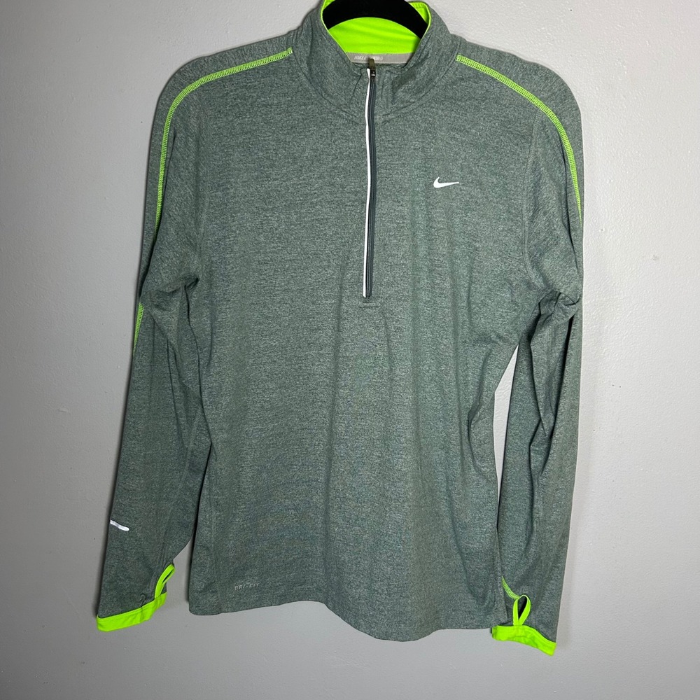 Nike Running Dri-FIT Half Zip Pullover Green Neon Lime‎ Thumbholes Womens Large